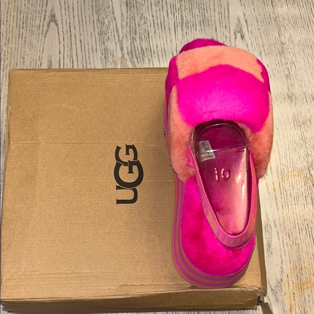 UGG Vibrant Pink and Peach Fluffy Slippers
